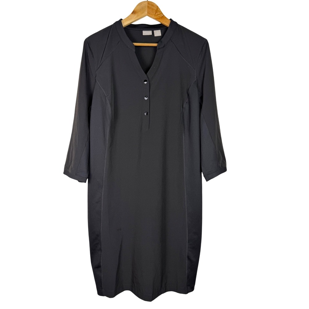 Chico's Zenergy Dress Women 3 Size 16 Black Henley 3/4 Sleeve Athleisure Shift